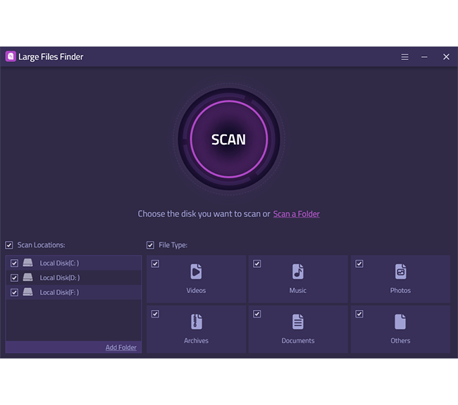 Scan large files finder and clean